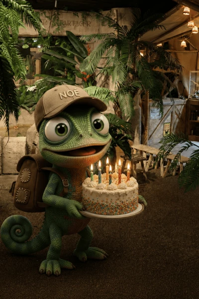 Noé avec un gateau d'anniversaire